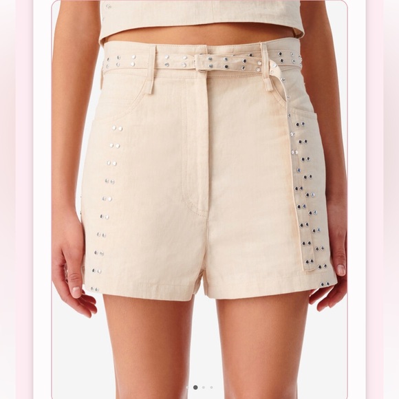 NWT IRO Paris Rimi Studded Short Light Beige belted side slit linen cotton blend